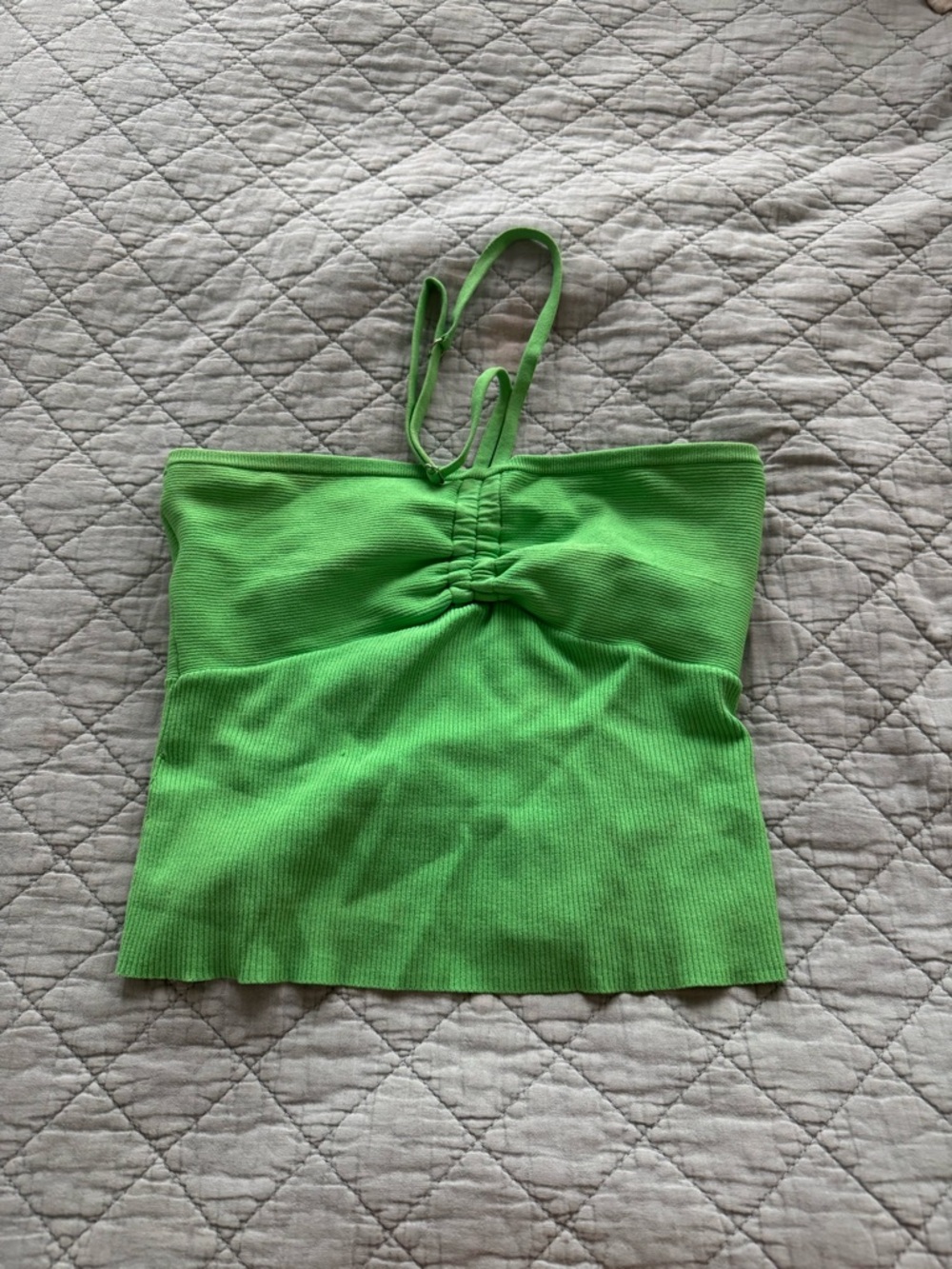 A.L.C. Bright Green Ruched Knit Halter Camisole